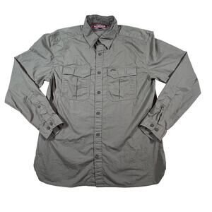 Simms Long Sleeve Cotton Button-Up Fishing Hiking Outdoor Shirt Green Men’s Sz M